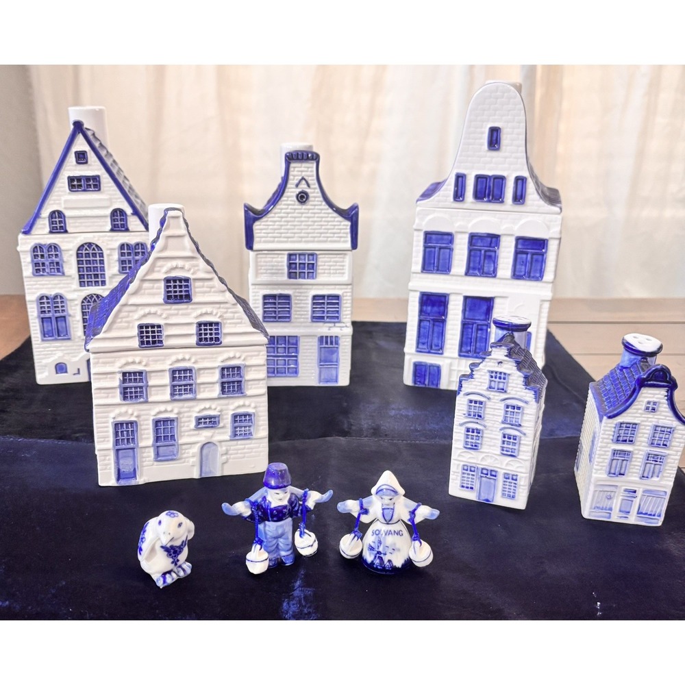 13 PC Vintage Hand Painted DELFT BLUE Canal Houses Salt/Pepper/Figurines READ